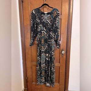 H&M Lace Up Navy Floral Maxi Dress